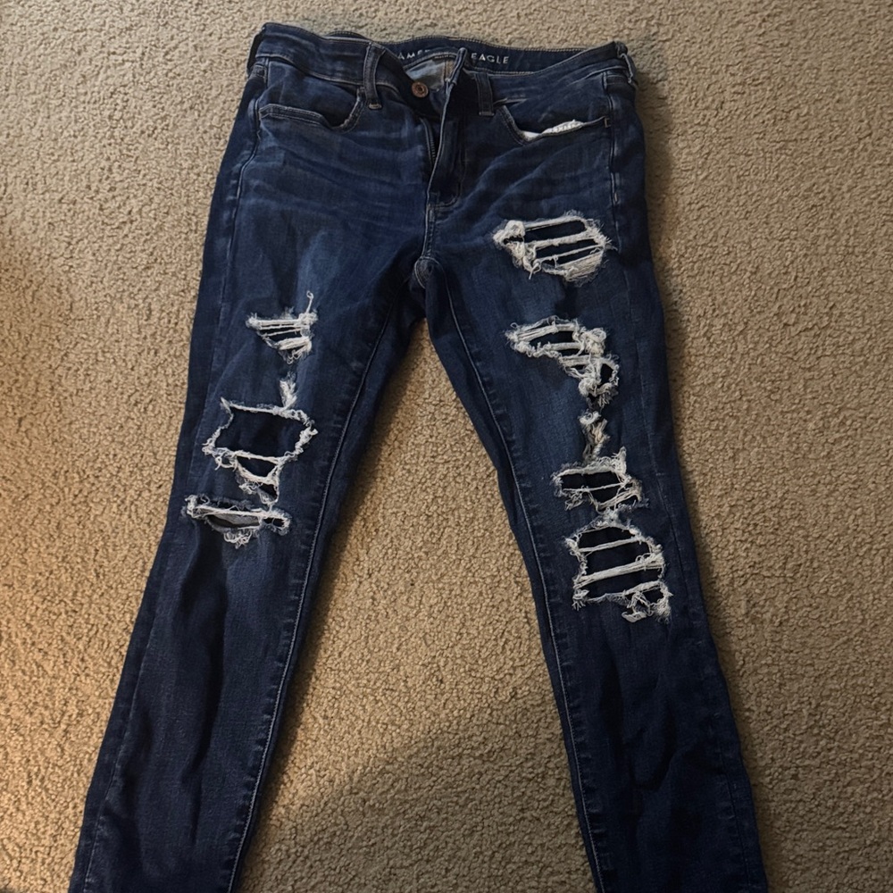 American Eagle Outfitters Women's Ripped Dark Blue Skinny Jeans